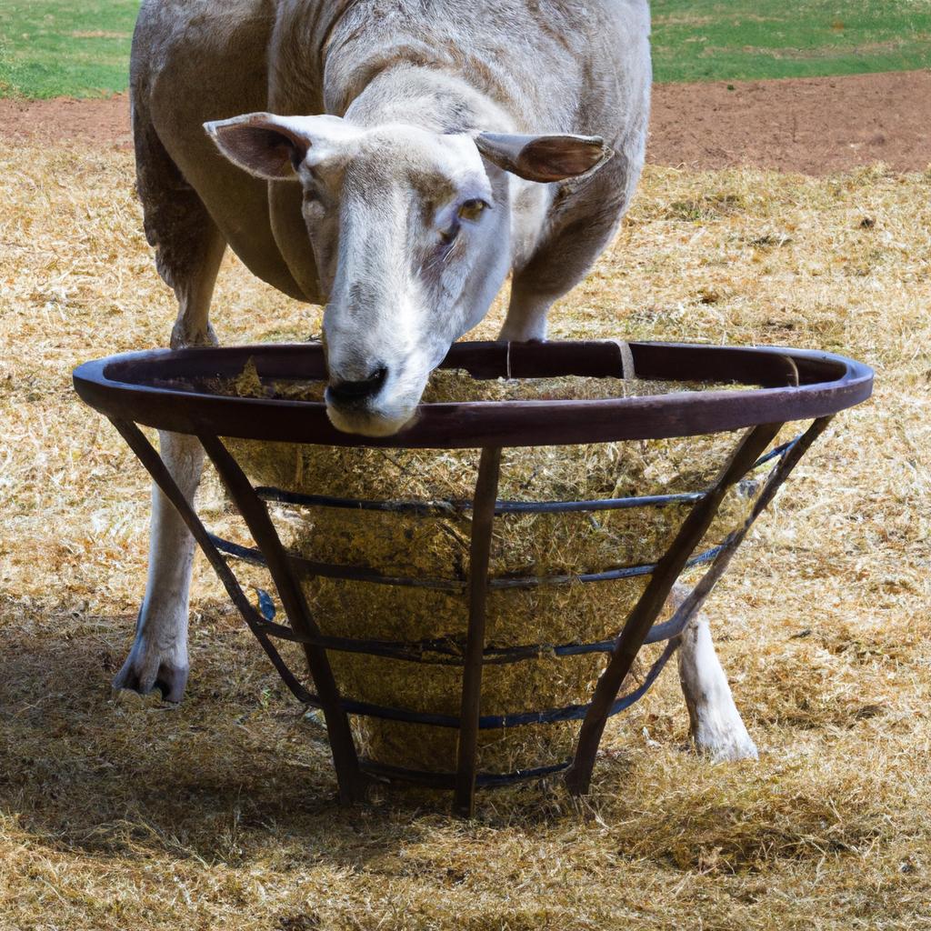 Efficient and waste-free feeding with sheep round bale feeder.