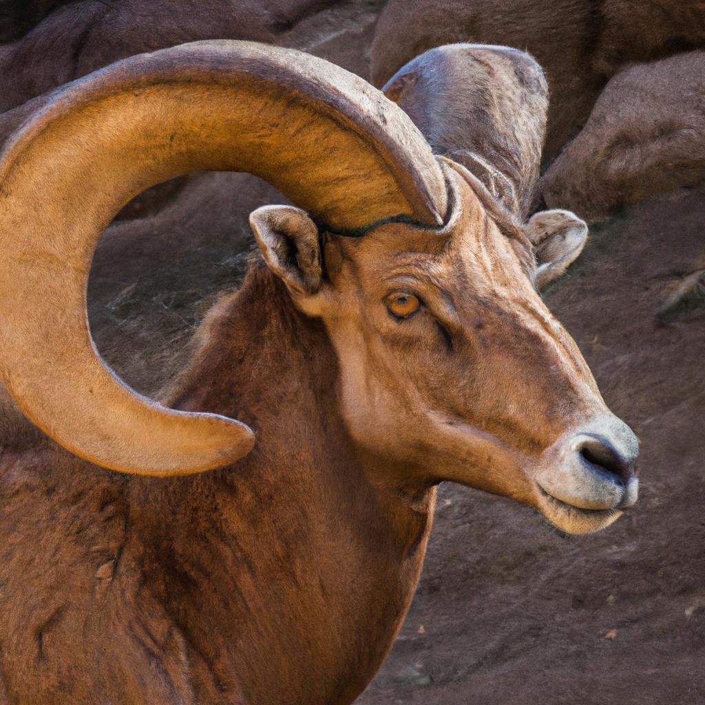 The large curved horns of male Barbary sheep are used to fight for dominance during mating season