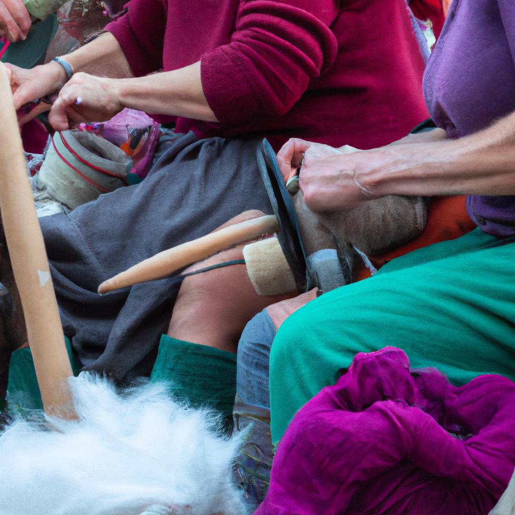 Attendees learning the art of wool spinning at NJ Sheep and Wool Festival 2022