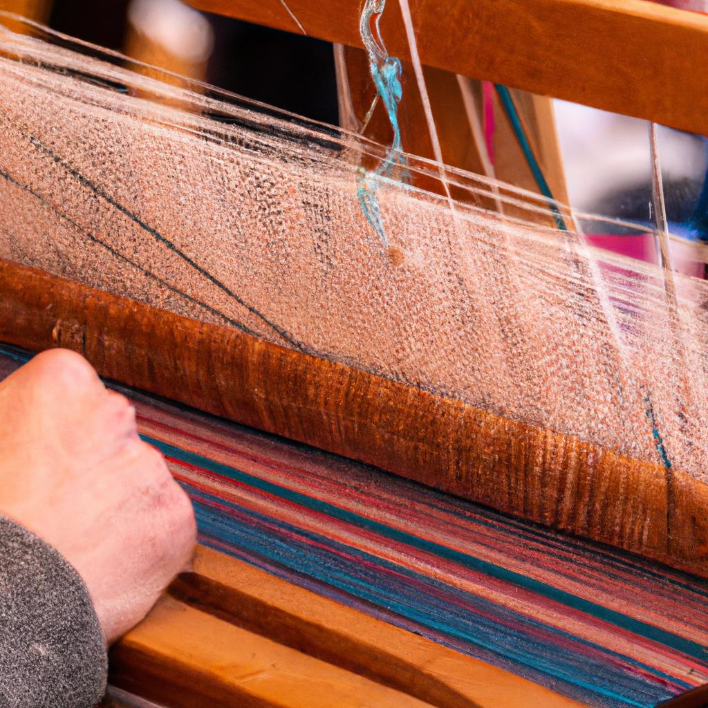 Artisan weaving wool into a beautiful scarf at NY Sheep and Wool 2023