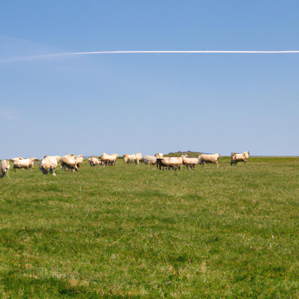Witness the spectacle of a flock of sheep on the move in the open terrain.