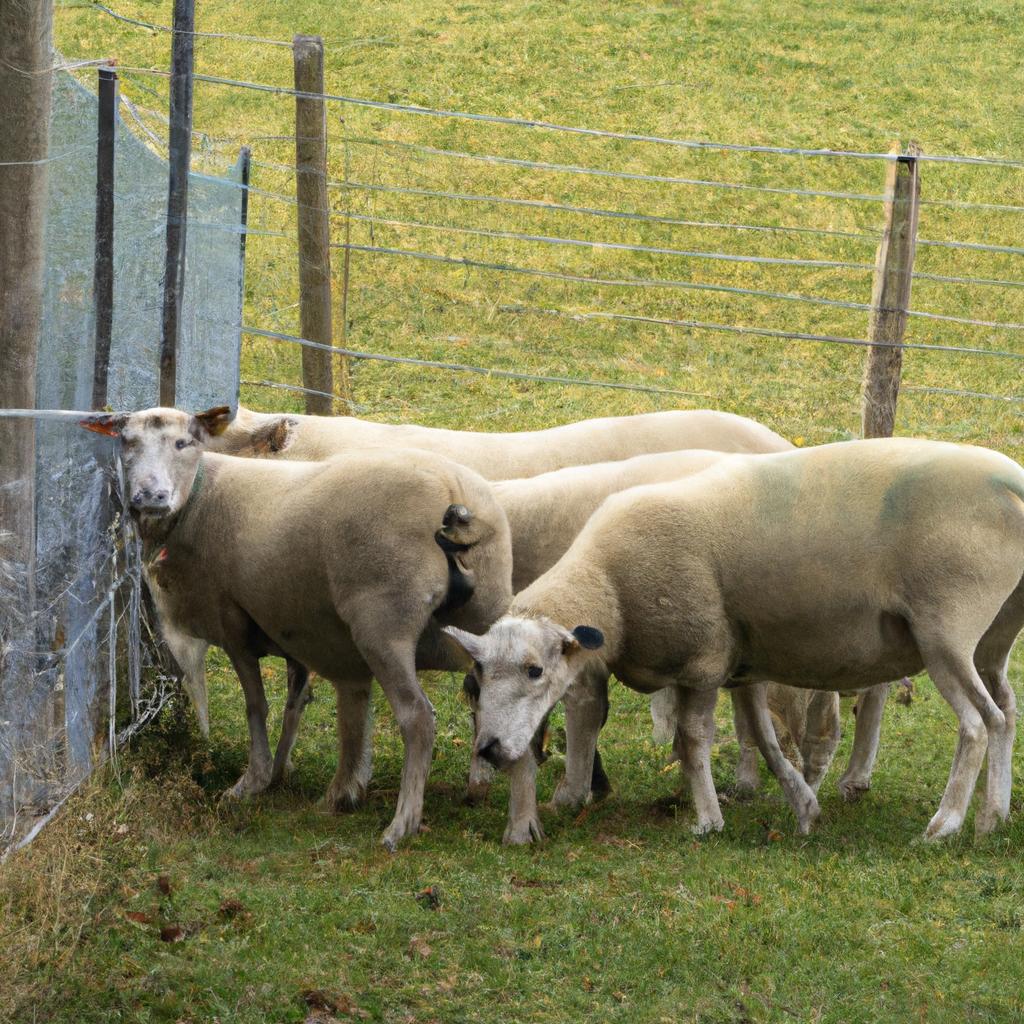 Sheep graze safely inside an electric fence