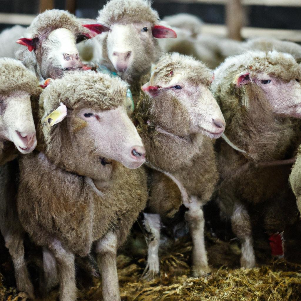 A group of sheep with prolapse harnesses waiting to be treated.